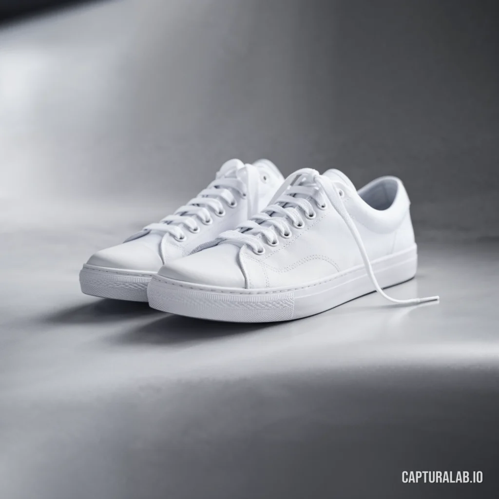Digital product close-up of modern textured white sneakers against a minimalist white background, highlighting simplicity.